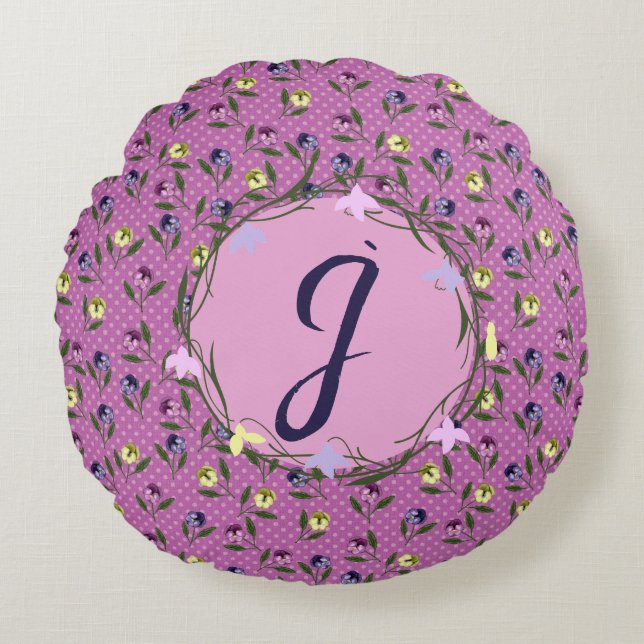 Coussins Ronds Plutôt rose et violet et jaune (Devant)