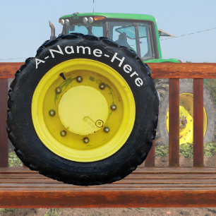 Coussins Ronds pneu de roue jaune tracteur nom personnalisé