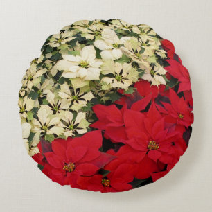 Coussins Ronds Poinsettias blanches et rouges I Holiday Floral