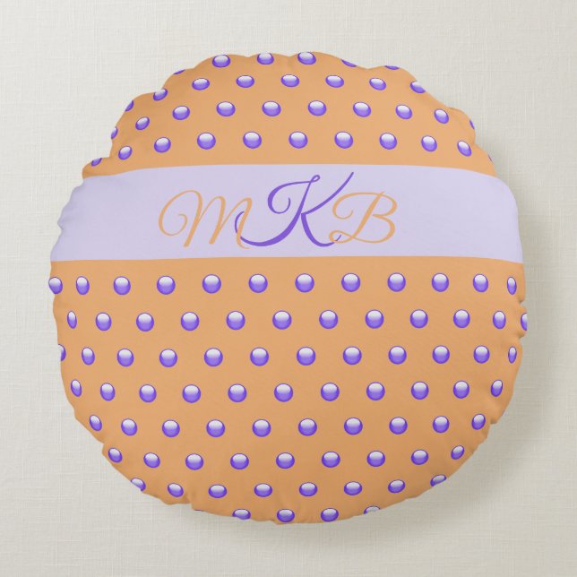 Coussins Ronds Pointe Polka Motif Peach Spot Monogram Nursery (Devant)