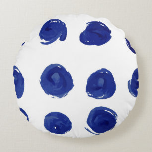 Coussins Ronds Pointillé, aquarelle bleue indigo.