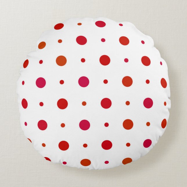Coussins Ronds Points rouges cerise sur fond blanc (Devant)
