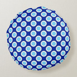 Coussins Ronds Points tournés rétros, bleu cobalt et blanc
