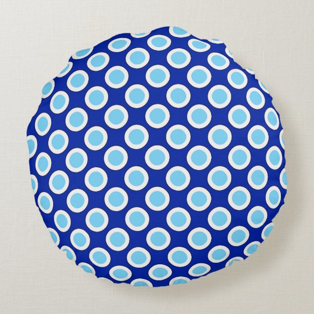 Coussins Ronds Points tournés rétros, bleu cobalt et blanc (Dos)