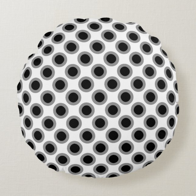 Coussins Ronds Points tournés rétros, gris, noir et blanc (Devant)