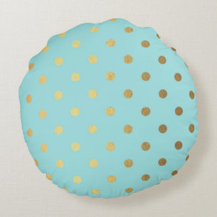 Coussins Ronds Pois à huile métallique or Turquoise Aqua Modern