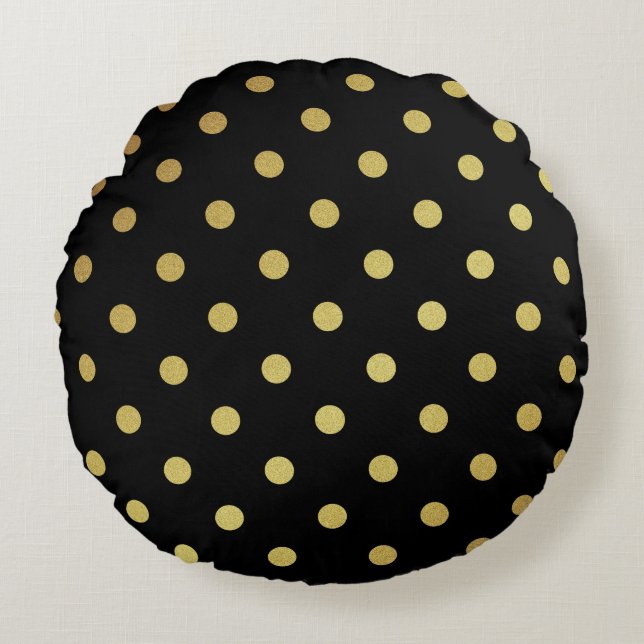 Coussins Ronds Pois chic de parties scintillantes de noir et d'or (Devant)
