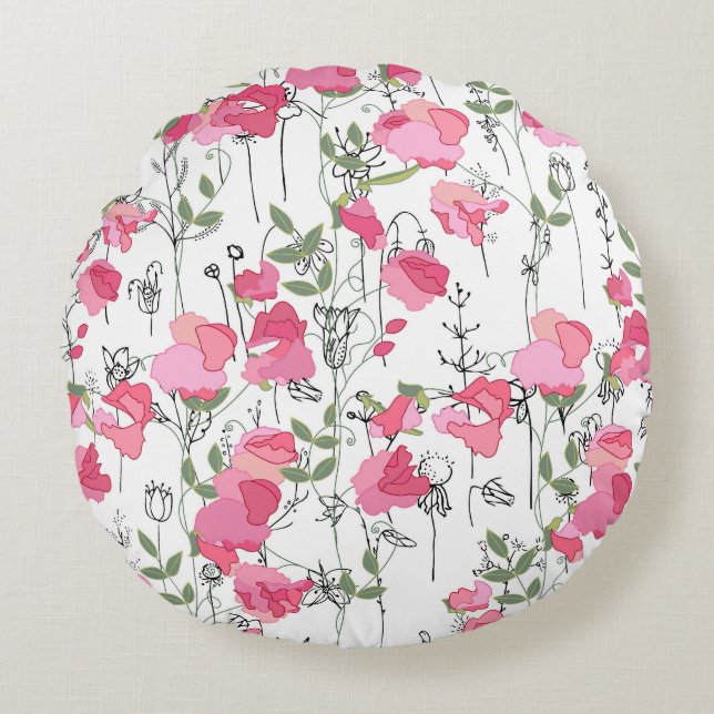 Coussins Ronds Pois doux : Texture Florale d'été. (Devant)