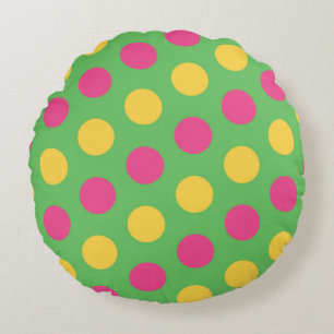 Coussins Ronds Pois en Lime Green Hot rose et jaune