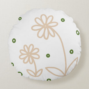 Coussins Ronds Pois et marguerites 2 - Blanc, Sable et Palm Green