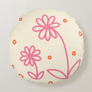 Coussins Ronds Pois et marguerites 2 - Rose, orange et crème