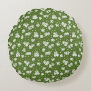 Coussins Ronds Pois et marguerites - Blanc, Sable et Palm Green
