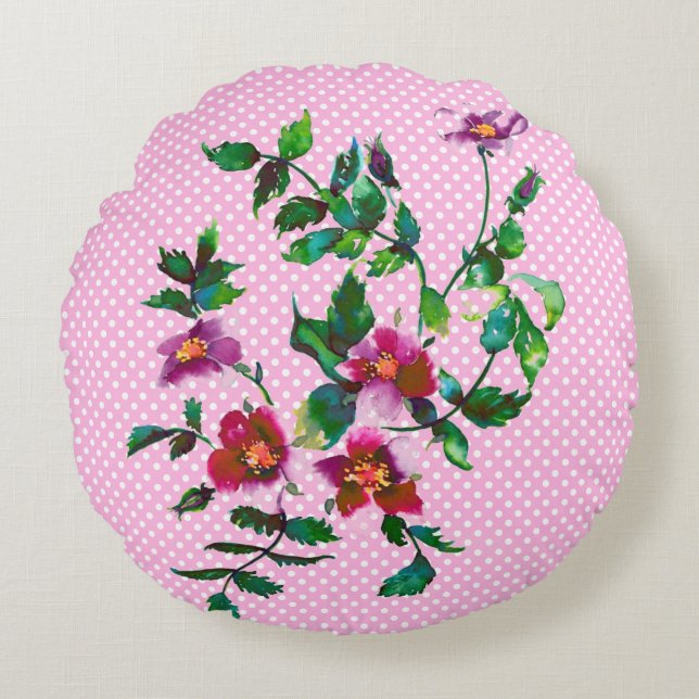 Coussins Ronds Pois-pois rose/blanc Rose vintage (Devant)