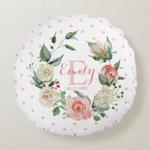 Coussins Ronds Pois rose d'eau Floral Baby Girl