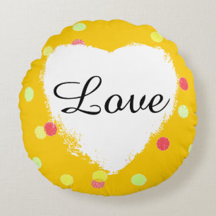 Coussins Ronds pois rose et jaune et amour blanc de coeur
