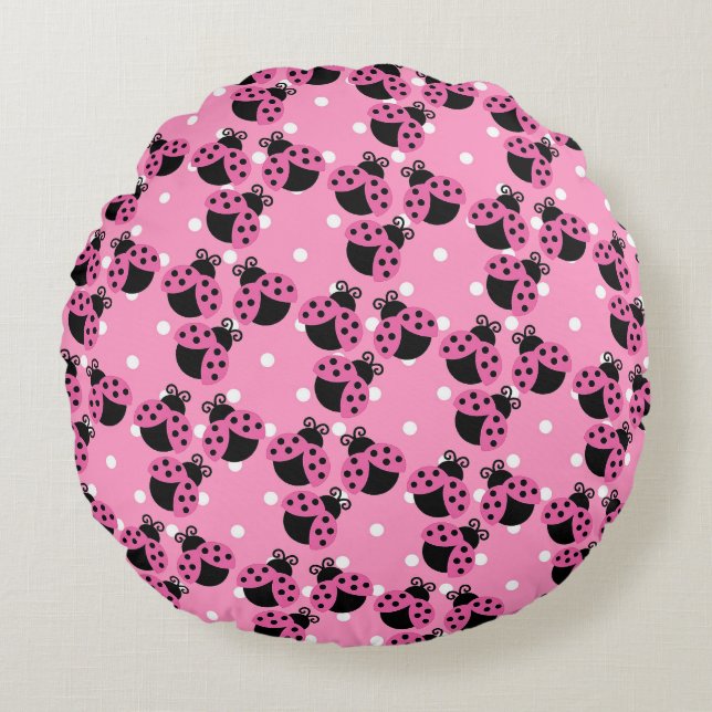 Coussins Ronds Pois roses et Ladybugs (Devant)