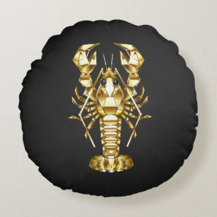Coussins Ronds Poisson à langouste polygonale dorée sur noir