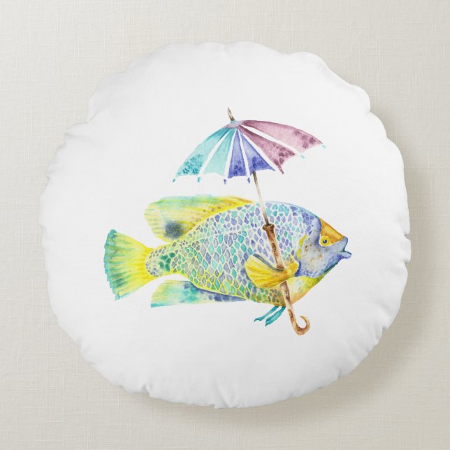 Coussins Ronds Poisson avec parapluie (Devant)
