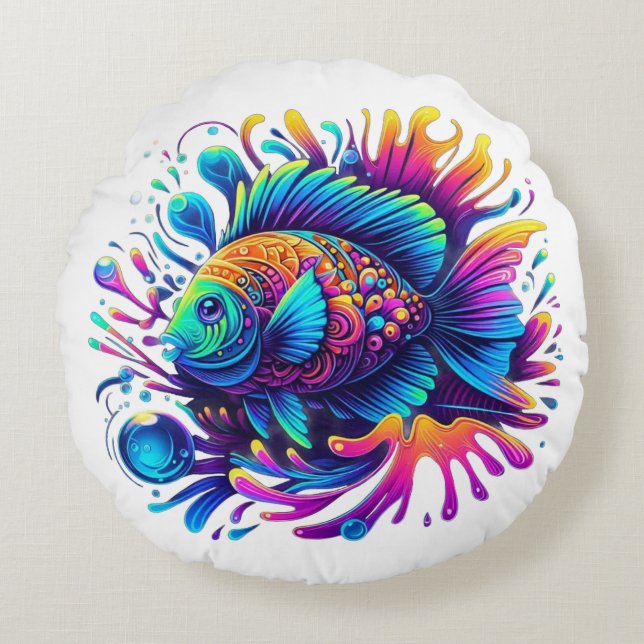 Coussins Ronds Poisson coloré (Devant)