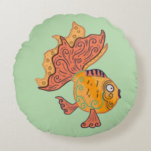 Coussins Ronds Poisson rouge d'art populaire fantaisiste Fantai