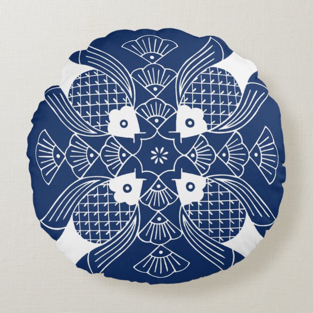 Coussins Ronds Poisson sous-marin avec Arrière - plan bleu (Devant)