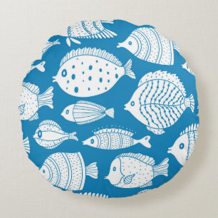 Coussins Ronds Poisson vintage : Ensemble d'illustrations décorat