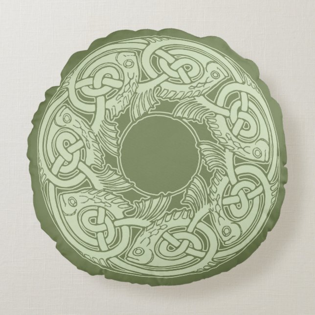 Coussins Ronds Poissons de Knotwork de Celtic en vert (Devant)