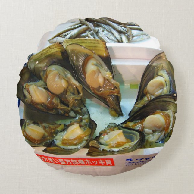 Coussins Ronds Poissons de moules géantes Tsukiji, Tokyo, Japon (Devant)