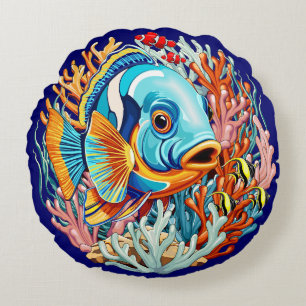 Coussins Ronds Poissons Tropicaux Couleurs Vives Ambiance Été