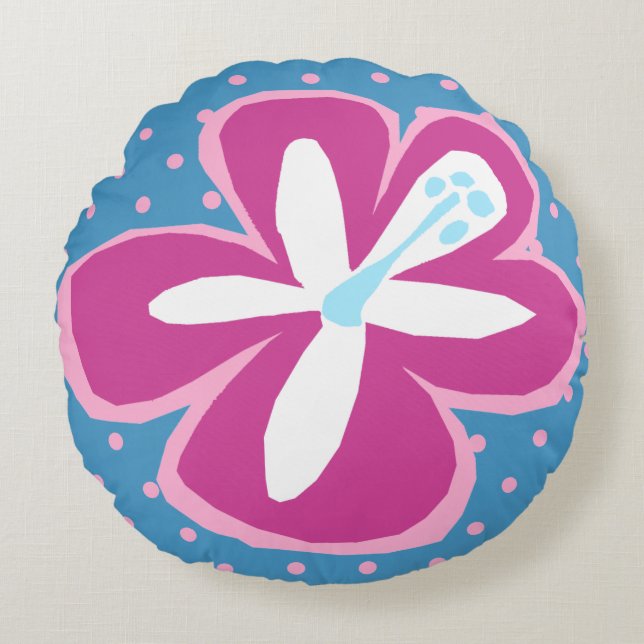 Coussins Ronds Pokii Hawaïen Aloha Hibiscus Polka Dot réversible (Devant)
