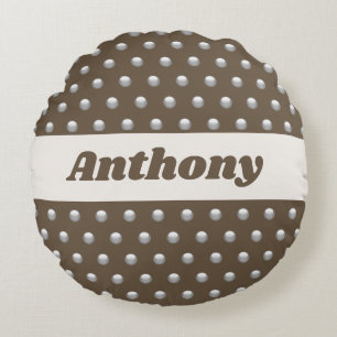 Coussins Ronds Polka Dot Métallique Argent et Brown foncé tacheté