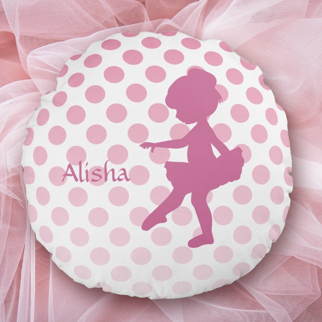 Coussins Ronds Polka Dot Rose Ballerina Personnalisé (Créateur téléchargé)