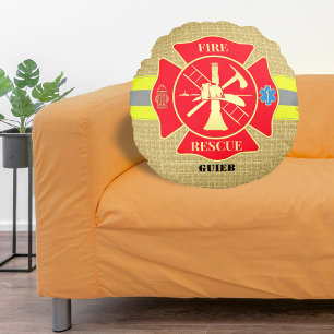 Coussins Ronds Pompier Rustique Maltese Cross Bunker Gear Art
