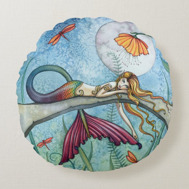 Coussins Ronds Pond Mermaid Imaginaire Art par Molly Harrison (Devant)