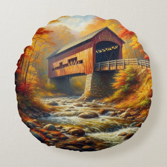 Coussins Ronds pont couvert d'automne classique (Devant)