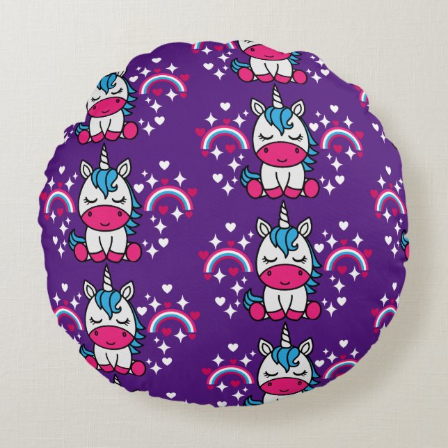Coussins Ronds Pony de licorne violette (Devant)