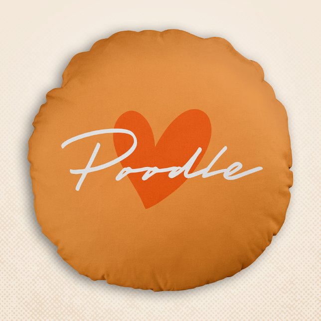 Coussins Ronds Poodle Chic & Fancy Script Orange avec/ Orange Hea (Poodle Chic & Fancy Script Orange w/ Orange Heart Round Pillow)
