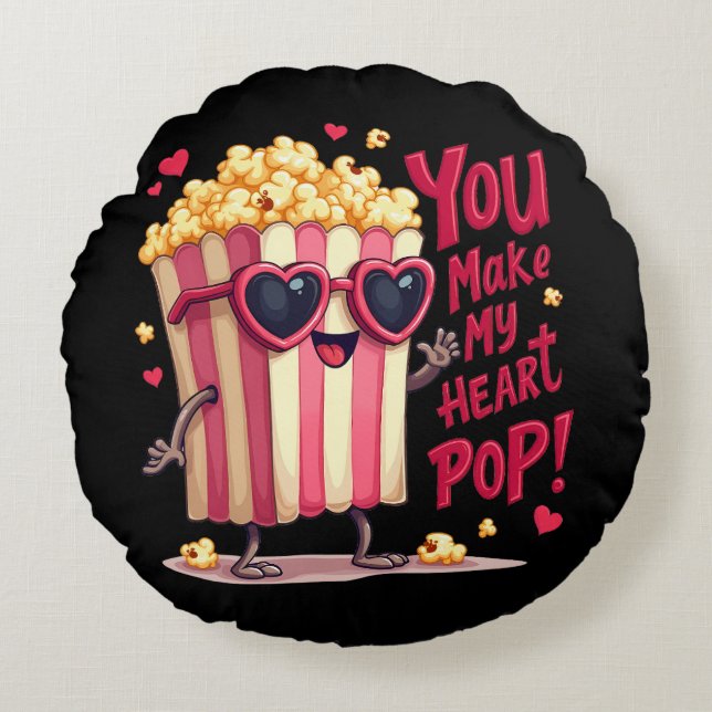 Coussins Ronds Popcorn Heart Pop Valentine Design (Devant)