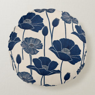 Coussins Ronds Poppies bleues