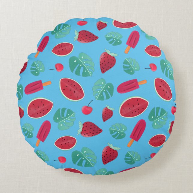 Coussins Ronds Popsicle, cerise, fraise et pastèque (Devant)