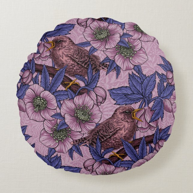Coussins Ronds Porté et hélico, rose et violet (Devant)