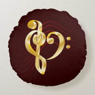 Coussins Ronds Portée de note de musique et cœur violon et clé de
