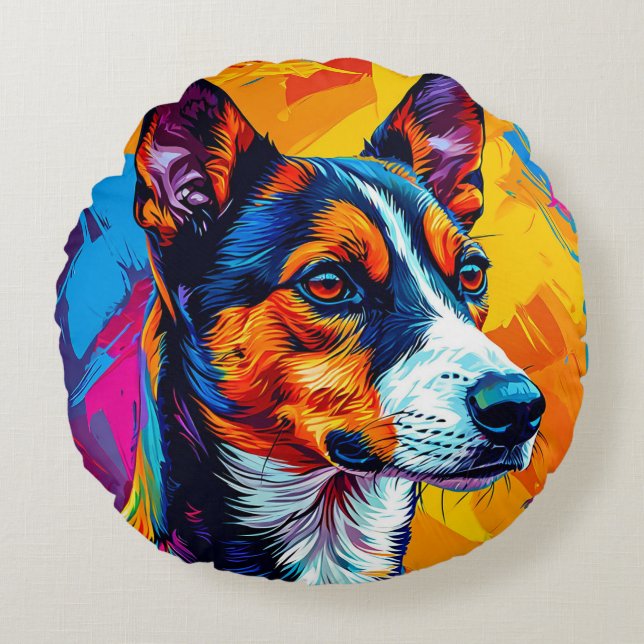 Coussins Ronds Portrait abstrait de chien Basenji (Devant)