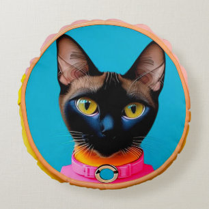 Coussins Ronds Portrait de chat stylisé avec des couleurs vives