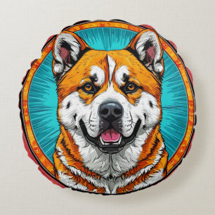 Coussins Ronds Portrait de chien avec fond inspiré de la mosaïque