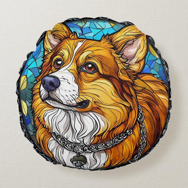 Coussins Ronds Portrait de chien Corgi (Devant)