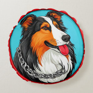 Coussins Ronds Portrait de chien dans un style artistique orné
