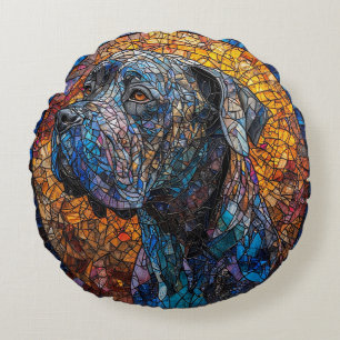 Coussins Ronds Portrait de chien en verre coloré artistique