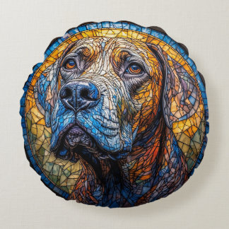 Coussins Ronds Portrait de chien en verre coloré artistique
