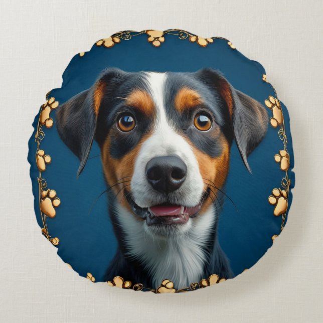 Coussins Ronds Portrait de chien mignon (Devant)